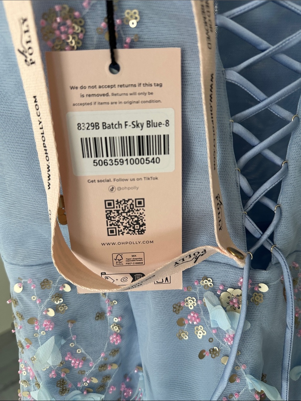 Oh Polly Briar Mini Dress Sky Blue floral embellishment Sz 4 NWT - Picture 10 of 10